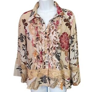 Allison Taylor Floral Ruffle Front Button Up Top
